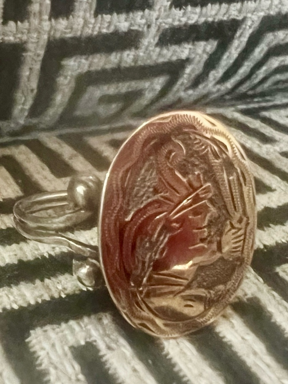 Rare Antique Native Coin Ring Carved in Sterling Silver